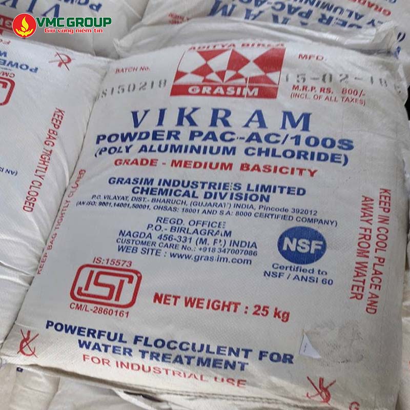 PAC an do bao do 25kg - Vikram Powder PAC AC 100S - Polyaluminium Chloride PAC an do bao do 25kg - Vikram Powder PAC AC 100S - Polyaluminium Chloride