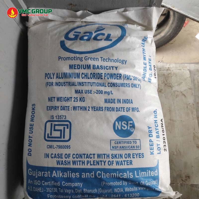 Hoa chat PAC 30 an do GACL bao 25kg Poly Aluminium Chloride