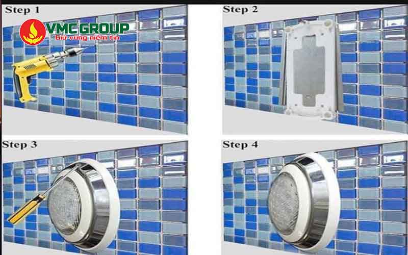 Cách lắp đèn bể bơi dạng ốp nổi