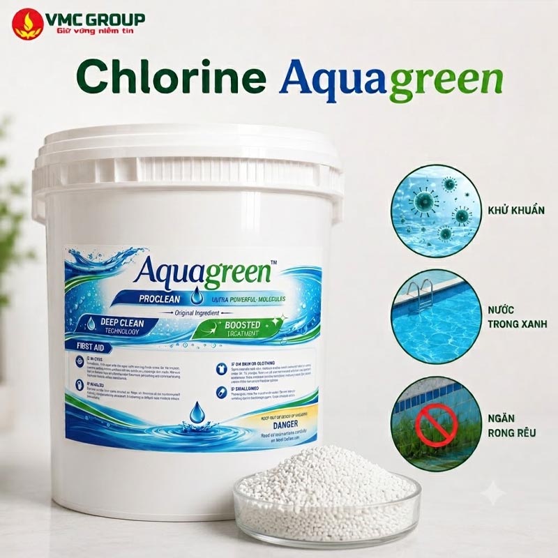 Chlorine Aquagreen thung 45kg an do 70%