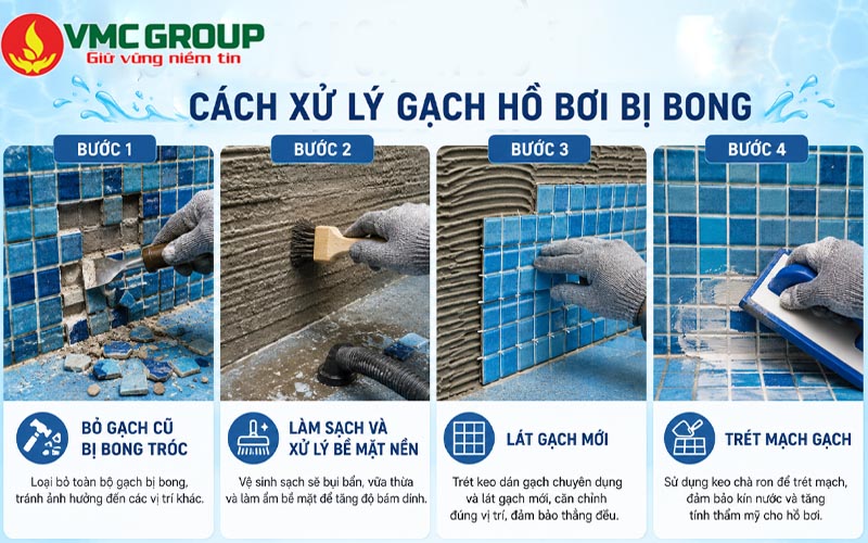 Cách xử lý gạch hồ bơi bị bong tróc
