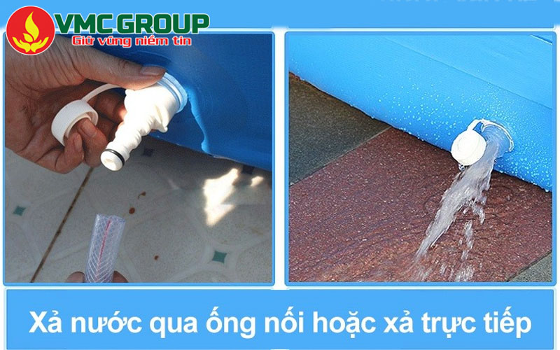Xả nước bể bơi phao bằng van xả đáy