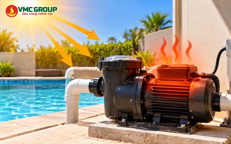 Ánh nắng chiếu trực tiếp vào máy bơm bể bơi