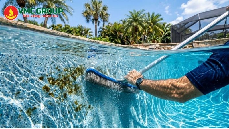 Chà mảng đen bề mặt bể bơi Chà mảng đen bề mặt bể bơi