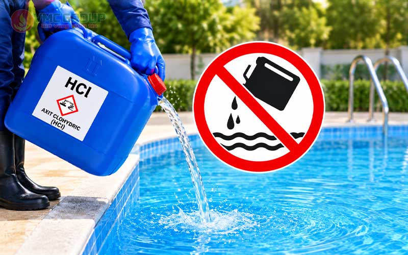 Không đổ trực tiếp axit đậm đặc xuống bể bơi